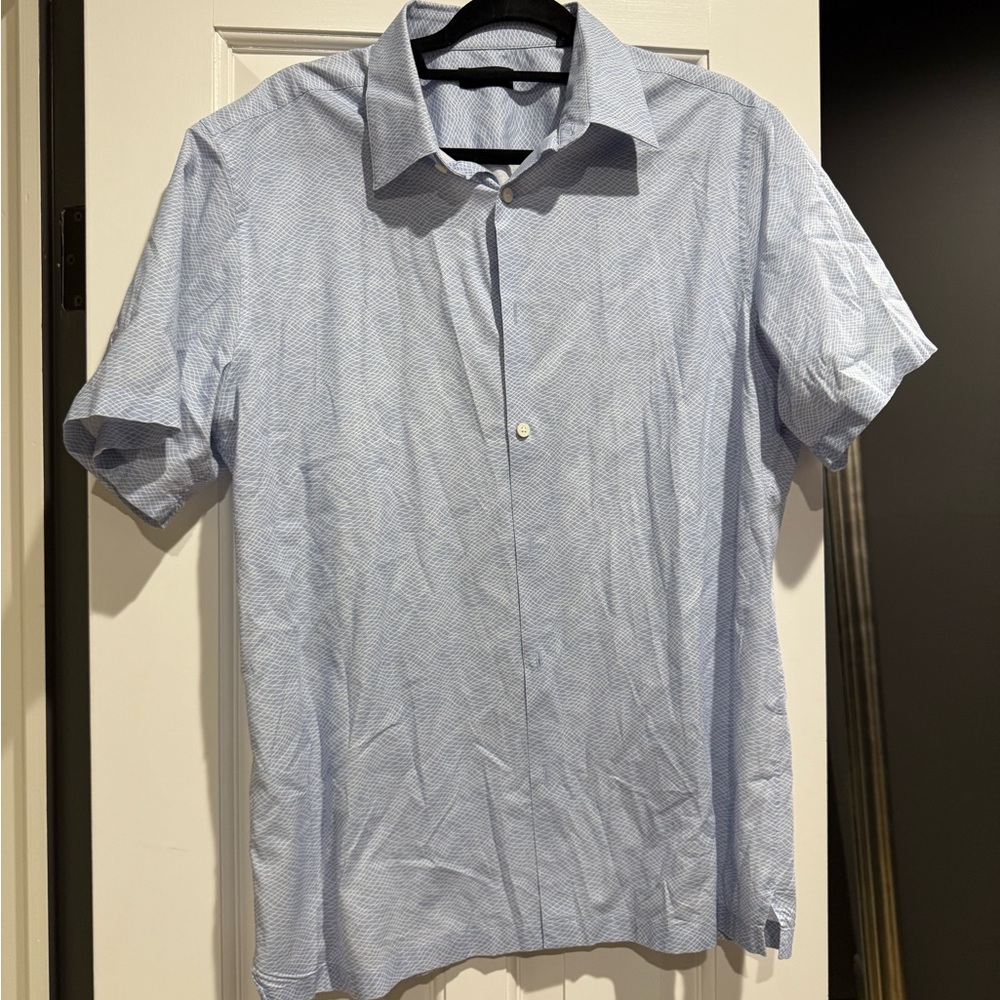 Men's Blue Short Sleeve Shirt custom tailored large